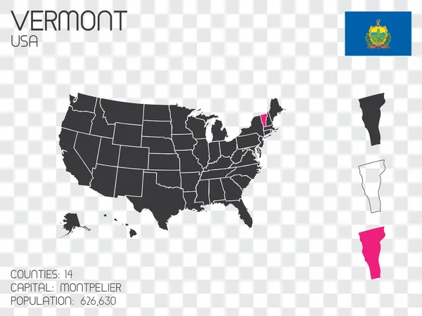 Estados Unidos América Ilustración Con Estado Seleccionado Vermont — Vector de stock