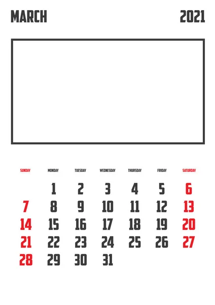 2021 Calendar Isolated Background March — Stock Vector