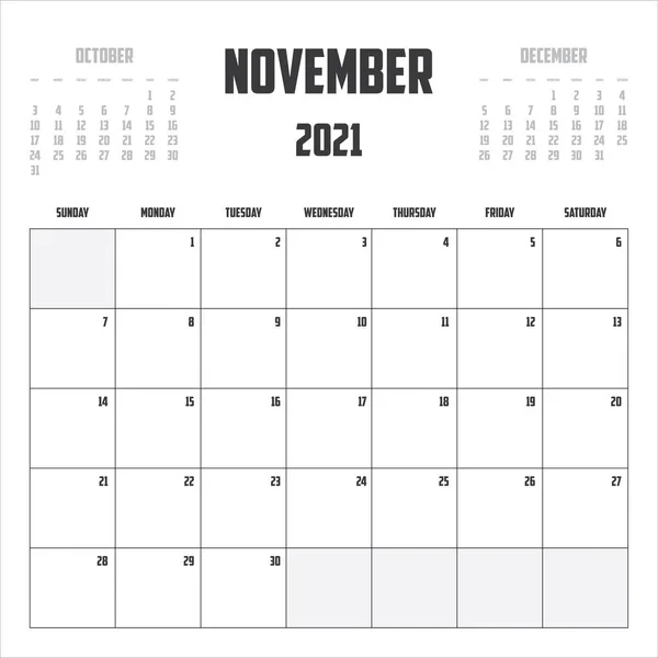 2021 Calendario Aislado Fondo Noviembre — Vector de stock