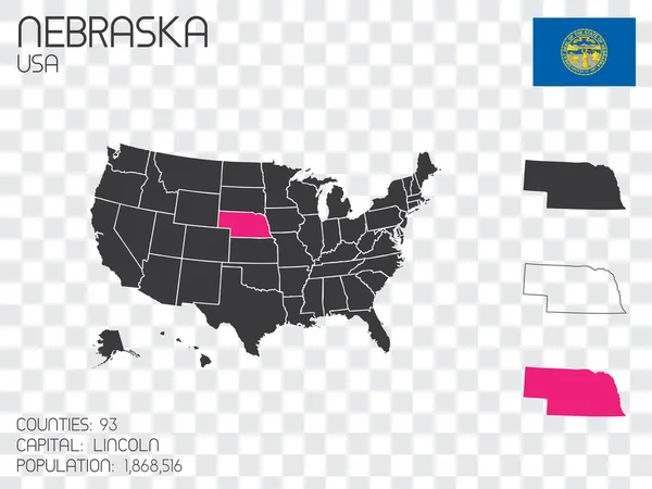 Estados Unidos América Ilustración Con Estado Seleccionado Nebraska — Vector de stock