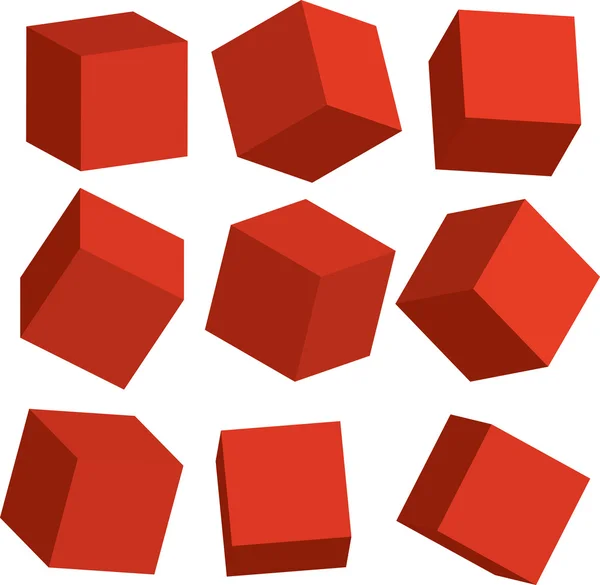 Illustrazione di cubi 3D rossi in diverse posizioni — Vettoriale Stock