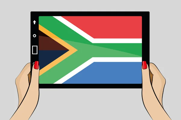 Tablet com bandeira de África do Sul — Vetor de Stock