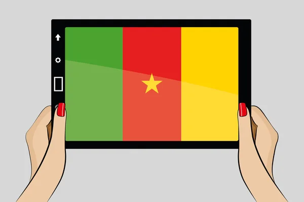 Kamerun bayrağı ile tablet — Stok Vektör
