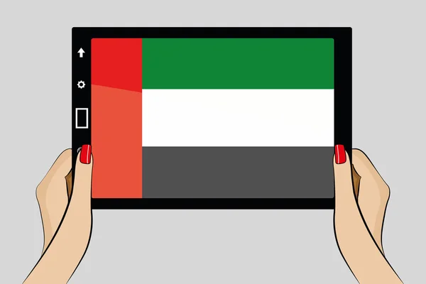 Tablet s vlajkou Spojených arabských emirátů — Stockový vektor