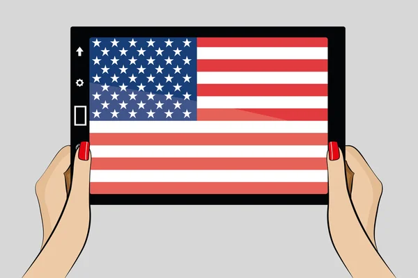 Tablet s vlajkou Spojených států amerických — Stockový vektor