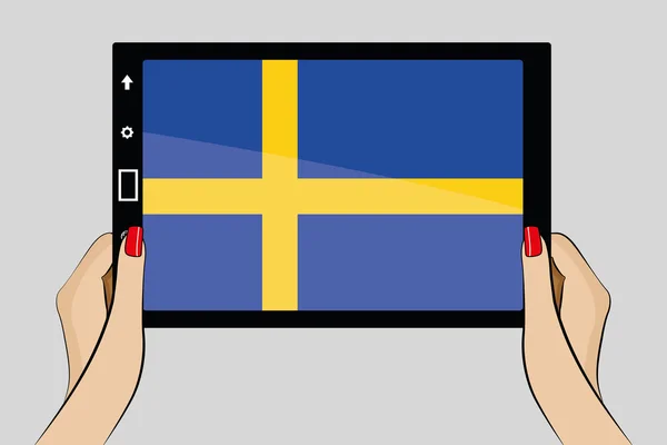 Tablet met vlag van Zweden — Stockvector