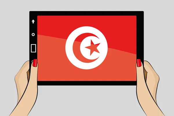 Tunus bayrağı ile tablet — Stok Vektör