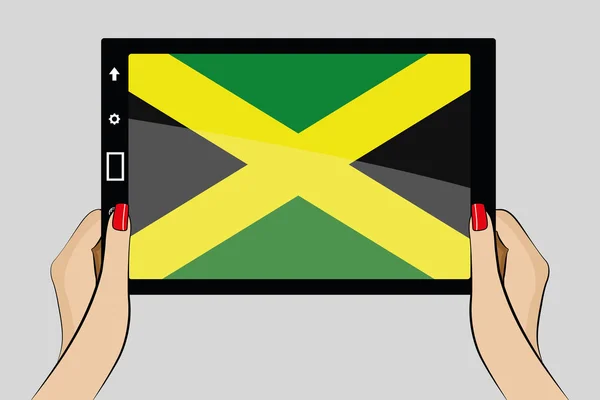 Jamaika bayrağı ile tablet — Stok Vektör