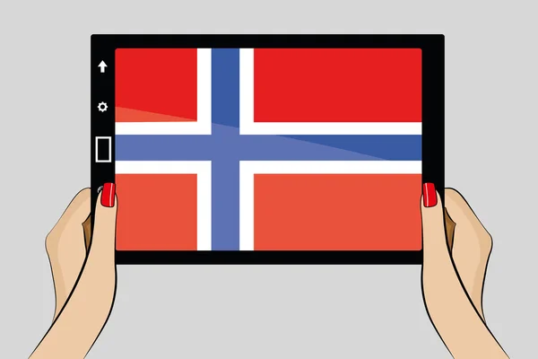 Tablet s vlajkou Norska — Stockový vektor