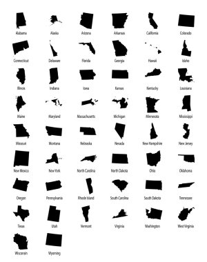 Amerika beyaz zemin üzerine 50 eyalette çizimi