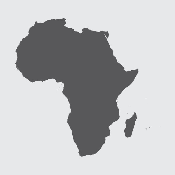 A grey illustration of the outline of the continent of Africa.