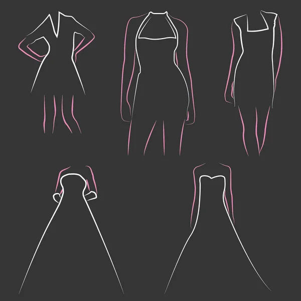 Varias mujeres modelo en vestidos — Vector de stock