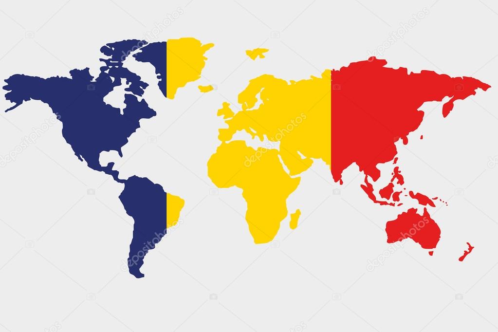 The world with flag of Romania