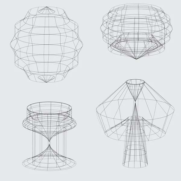 Wireframe of various shapes — Stock Vector