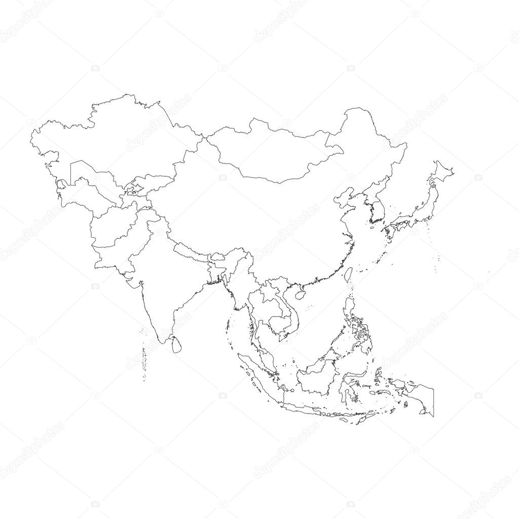 Outline on clean background of the continent of Asia