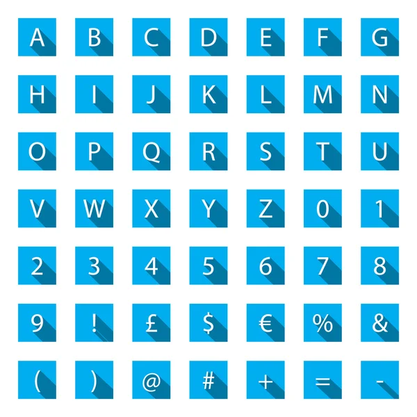 Flat A-Z Alphabet Icon Set with long shadows — Stock Vector