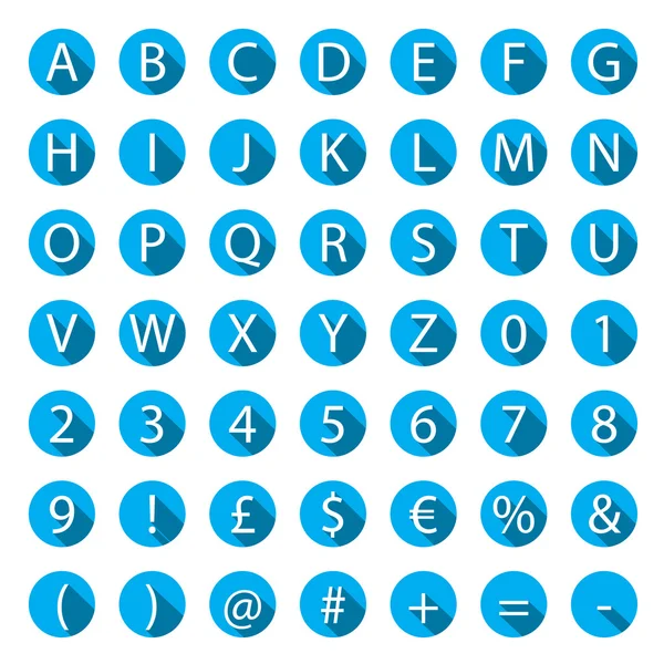 Platt a-ö alfabetet Ikonuppsättning med långa skuggor — Stock vektor
