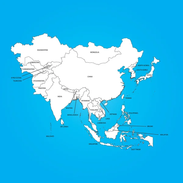 Umriss auf sauberem Hintergrund des asiatischen Kontinents — Stockvektor