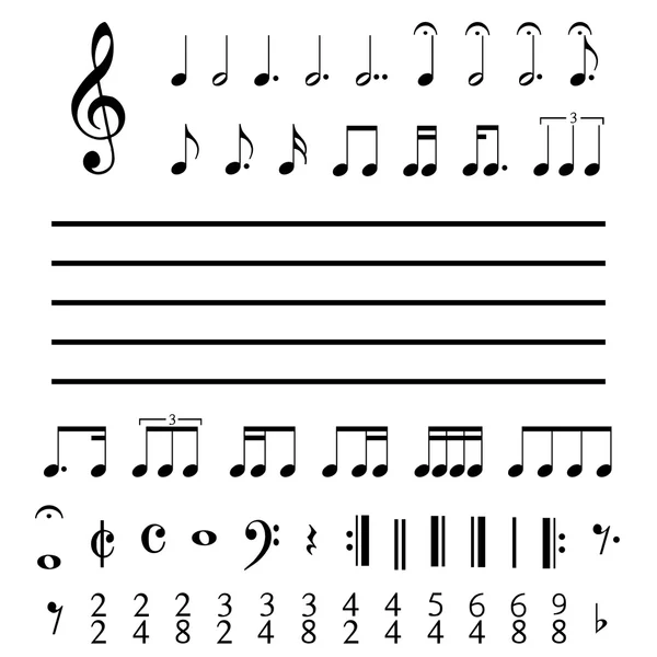 Illustrazione di note e numeri musicali — Vettoriale Stock