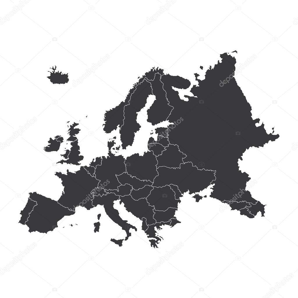 Outline on clean background of the continent of Europe