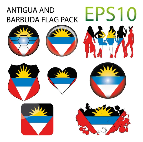 Antigua y Barbuda Mapa de la Bandera Paquete — Vector de stock