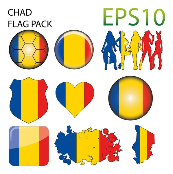 Tchads flagga map pack — Stock vektor