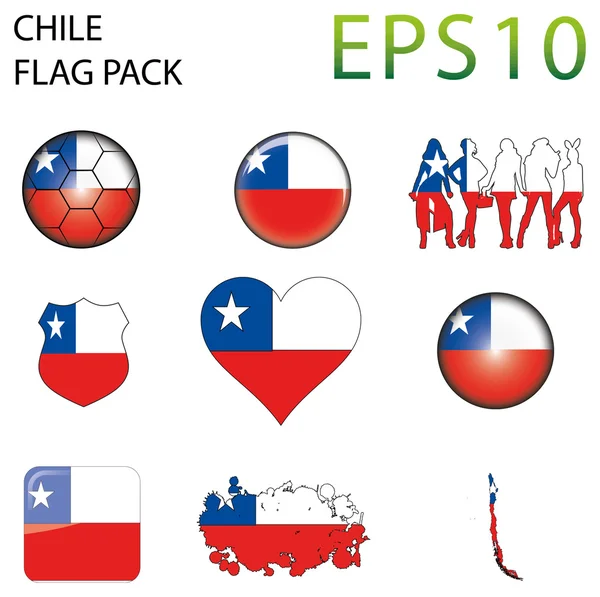 Chile flagga map pack — Stock vektor