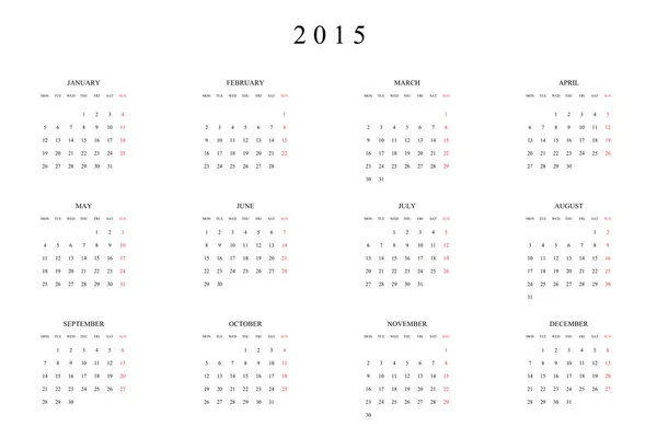 Calendario 2015 — Vettoriale Stock