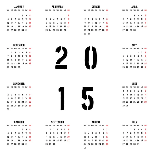 Calendario 2015 — Vettoriale Stock