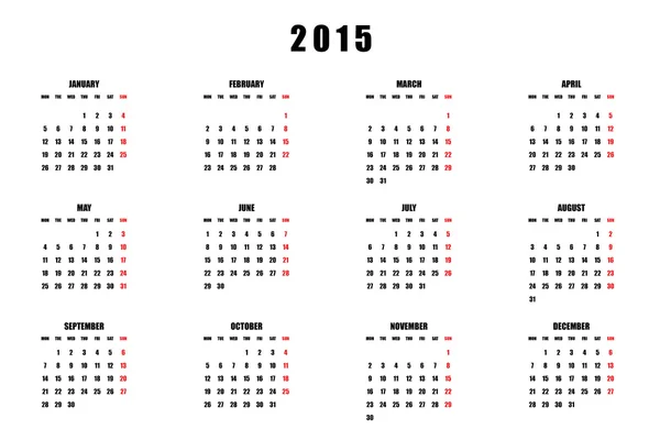 Calendario 2015 — Vettoriale Stock