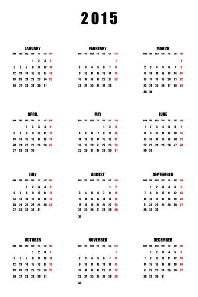 Calendario 2015 — Vector de stock