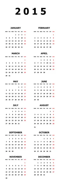 Calendario 2015 — Vector de stock