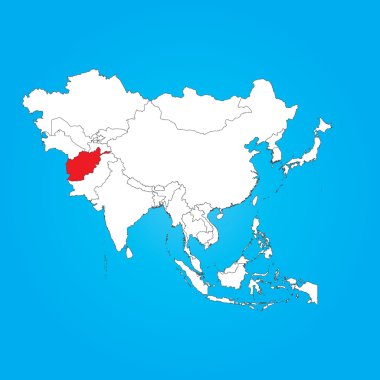 Seçilen ülke Afganistan ile Asya Haritası