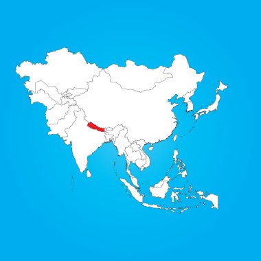 Seçilen ülke Nepal ile Asya Haritası