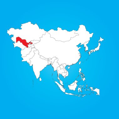 Özbekistan'ın seçili bir ülke ile Asya Haritası
