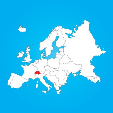Avrupa Haritası ile seçilen ülke ofswitzerland