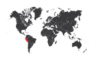 Dünya Haritası Peru seçili bir ülke ile