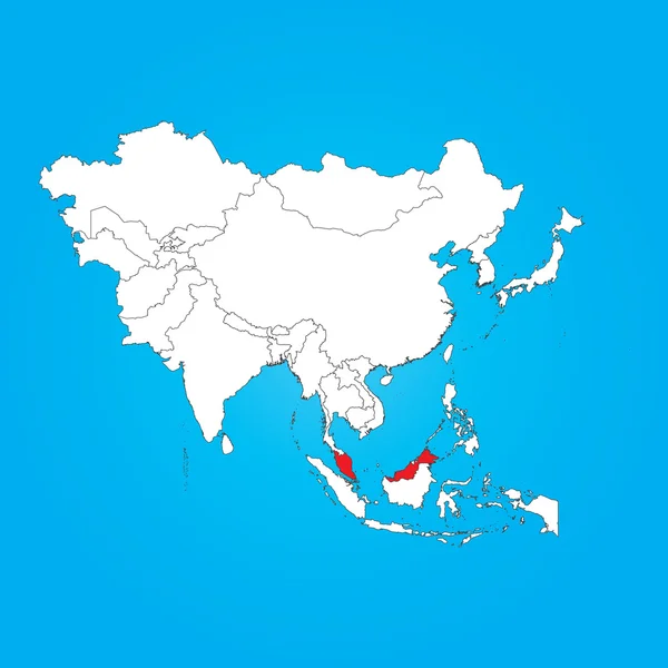 Mapa Azji z wybranego kraju, Malezja — Zdjęcie stockowe