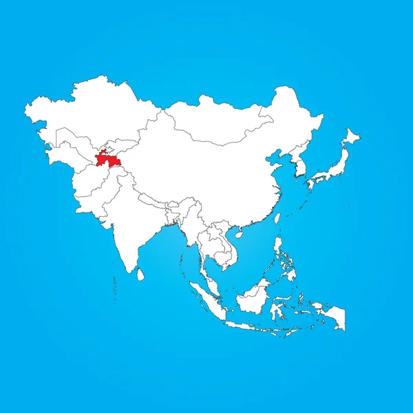 Map of Asia with a selected country of Tajikistan — Stock Photo, Image