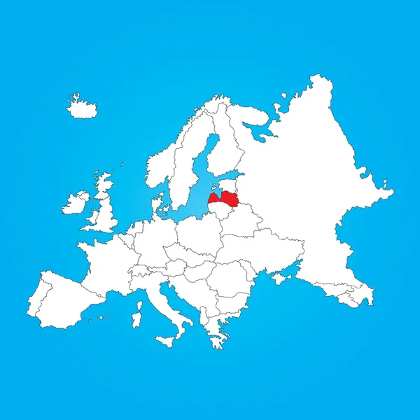 Map of Europe with a selected country ofLatvia — Stock Photo, Image