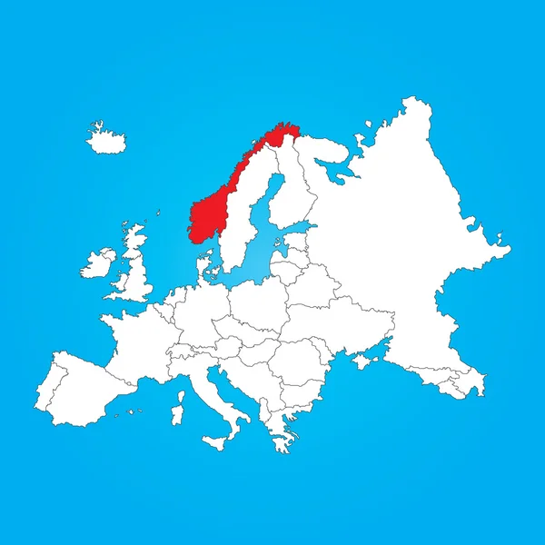 Mapa de Europa con un país seleccionado deNoruega — Foto de Stock