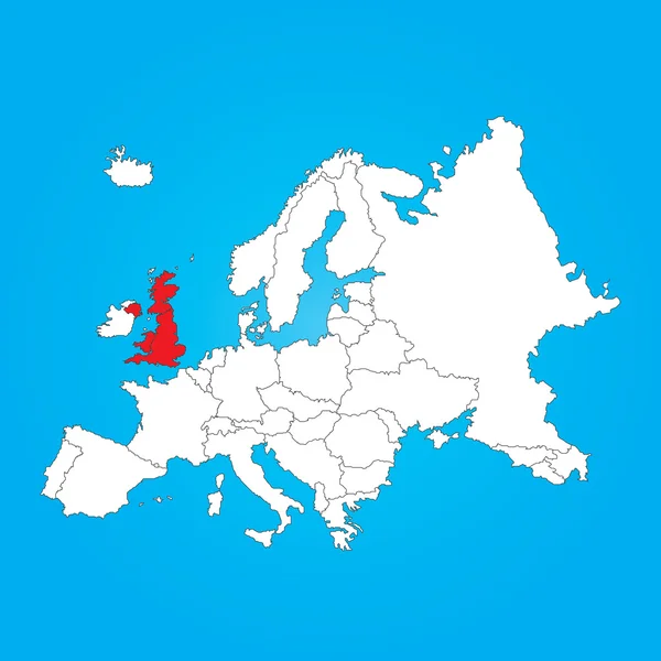 Mapa da Europa com um país seleccionado do Reino Unido — Fotografia de Stock
