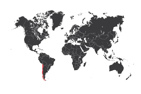 チリの選択した国の世界地図 — ストック写真