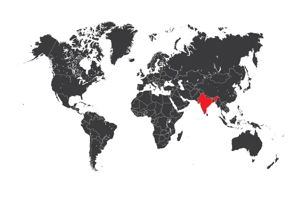 Map of the world with a selected country of India — Stock Photo, Image