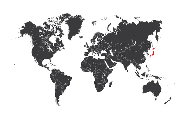 Mapa světa s vybranou zemí z Japonska — Stock fotografie