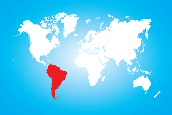 Map of the world with a selected continent of South America — Stock Photo, Image