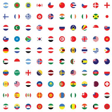 Dünya bayrakları - resimli Set yuvarlak