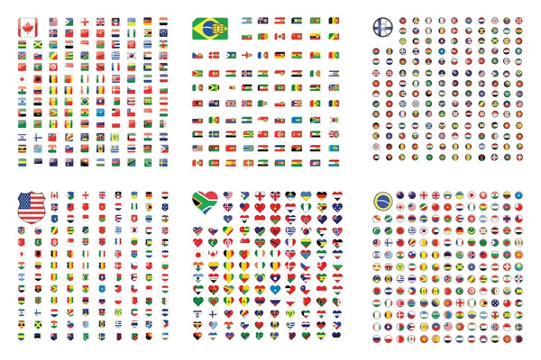 Illustrated Set of World Flags - Square - Shield - Circle - Hear — Stock Photo, Image