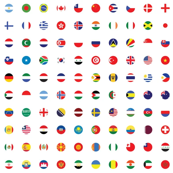 Ensemble illustré de drapeaux du monde - rond — Image vectorielle