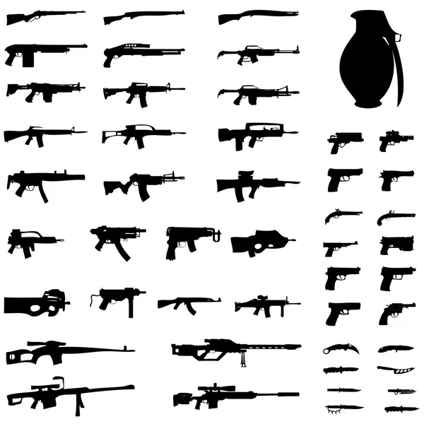 Illustrationsset - Waffen - Pistolen, Maschinenpistolen, Sturmgewehre — Stockvektor